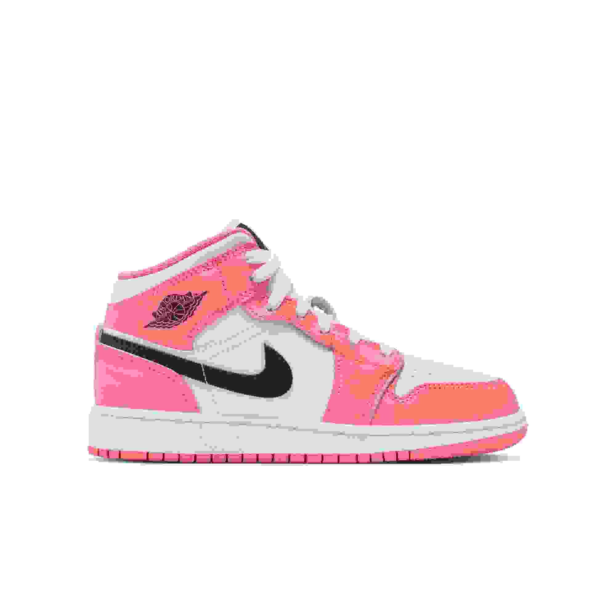 Jordan 1 Mid Grade School Girls' "Pink Gaze/Black/White" Shoe